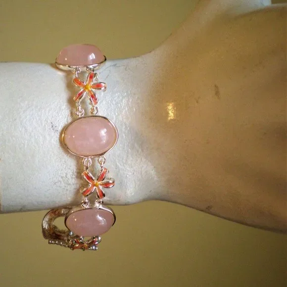 Designer David Sigel Sterling Silver 925 Rose Pink Quartz Enamel Tennis Bracelet